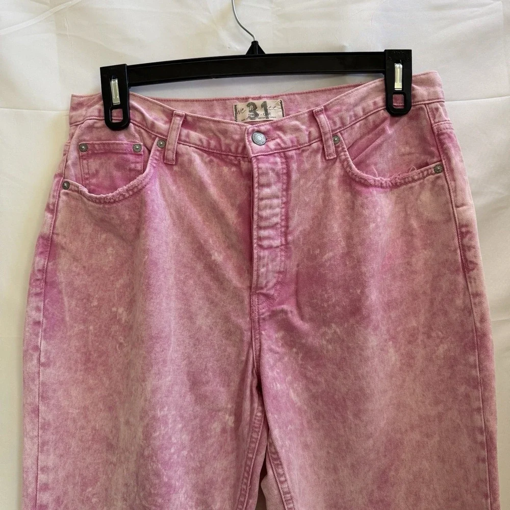 Free People‎ Maggie Jean Acid Wash Pink Button Fly Copped Distressed Hem 31